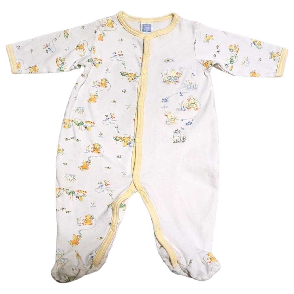 Little Me Footed Sleeper Baby 6M Yellow & White VTG Duck Duck Goose 100% Cotton